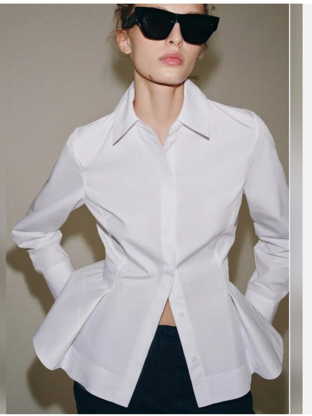 ZARA White Peplum Button-Down Shirt